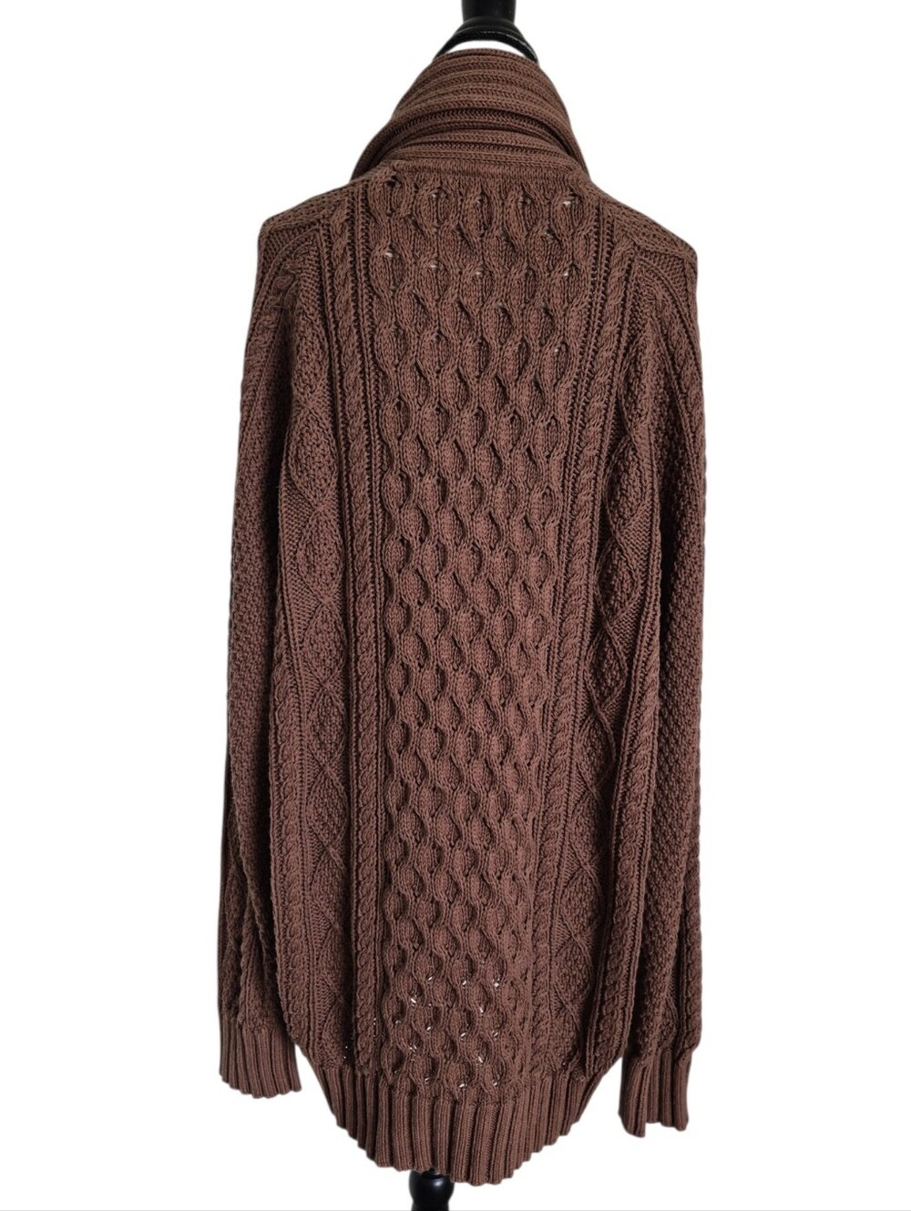 LL Bean Signature Cotton Fisherman Cable Knit Cardigan Sweater XXL Shawl Brown - Picture 12 of 14